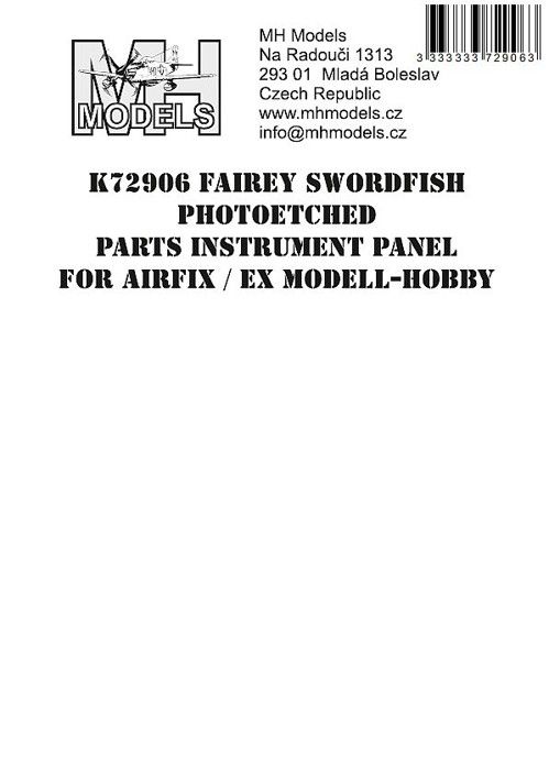 1:72 Fairey Swordfish Photoetched parts instrument panel for Airfix ex Modell-Hobby/AFX