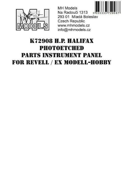 1:72 H.P. Halifax Photoetched parts instrument panel for Revell ex Modell-Hobby/REV