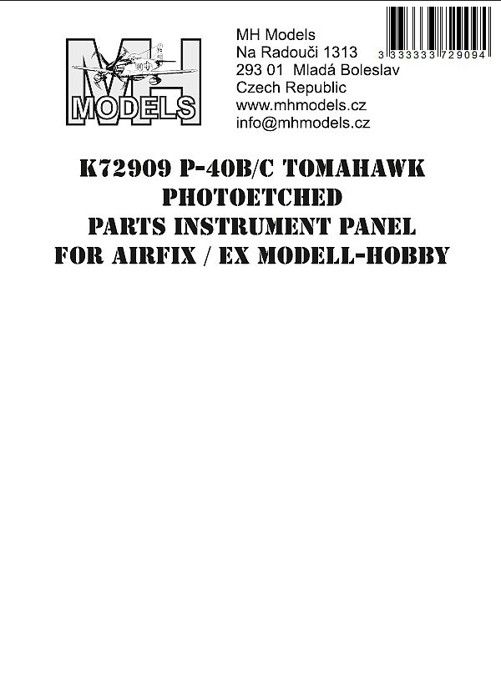 1:72 P-40B/C Tomahawk Photoetched parts instrument panel for Airfix ex Modell-Hobby/AFX