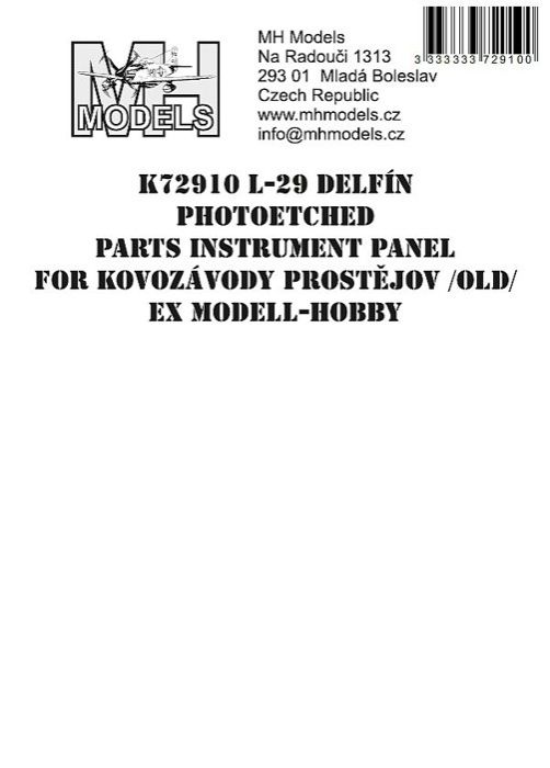 1:72 L-29 Delfín Photoetched parts instrument panel for Kovozávody Prostějov (old) ex Modell-Hobby/KVP