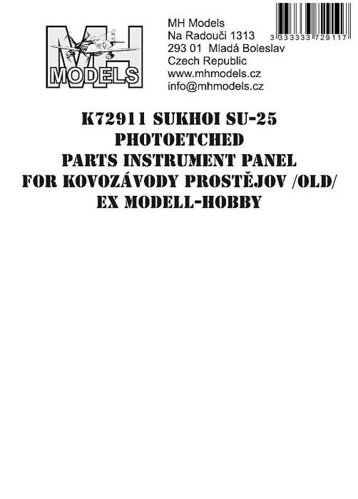 1:72 Sukhoi Su-25 Photoetched parts instrument panel for Kovozávody Prostějov (old) ex Modell-Hobby/KVP