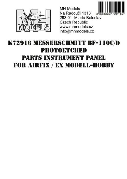 1:72 Messerschmitt Bf-110C/D Photoetched parts instrument panel for Airfix ex Modell-Hobby /AFX