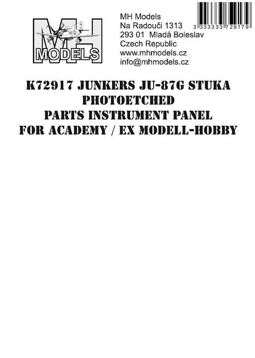 1:72 Junkers Ju-87G Stuka Photoetched parts instrument panel for Academy ex Modell-Hobby /ACD