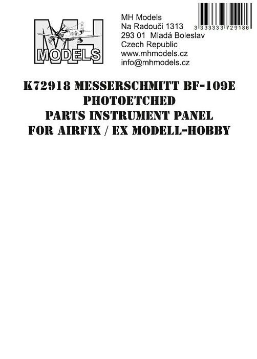 1:72 Messerschmitt Bf-109E Photoetched parts instrument panel for Airfix ex Modell-Hobby /AFX