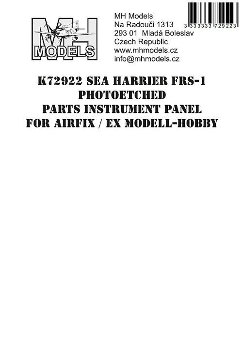 1:72 Sea Harrier FRS-1 Photoetched parts instrument panel for Airfix ex Modell-Hobby /AFX