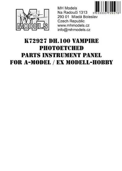 1:72 DH.100 Vampire Photoetched parts instrument panel for A-Model ex Modell-Hobby /ADL