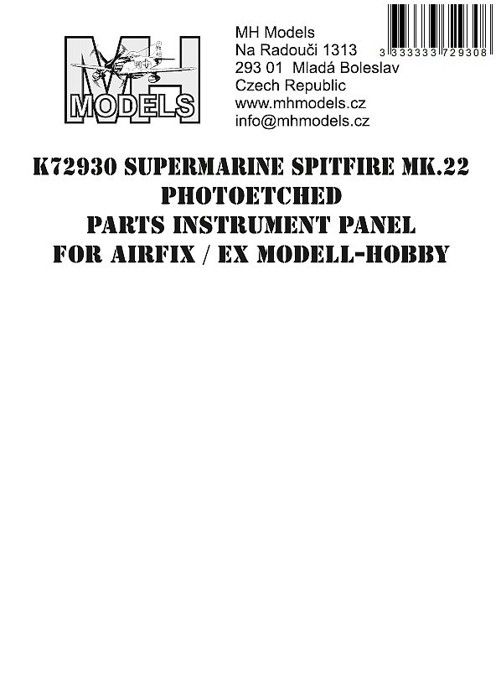 1:72 Supermarine Spitfire Mk.22 Photoetched parts instrument panel for Airfix ex Modell-Hobby /AFX