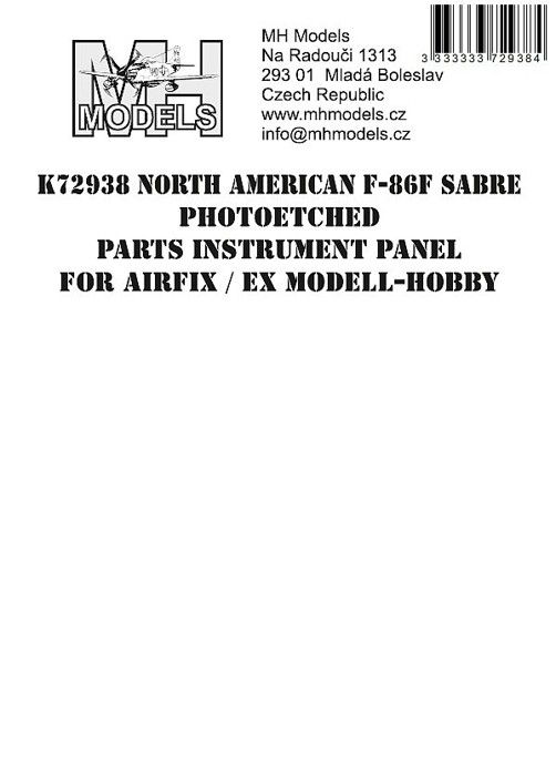 1:72 1:72 North American F-86F Sabre Photoetched parts instrument panel for Airfix ex Modell-Hobby /AFX