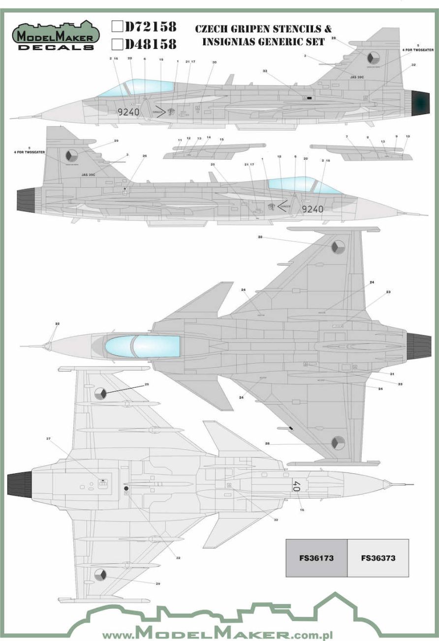 1:72 Gripen Stencils & insignias generic set