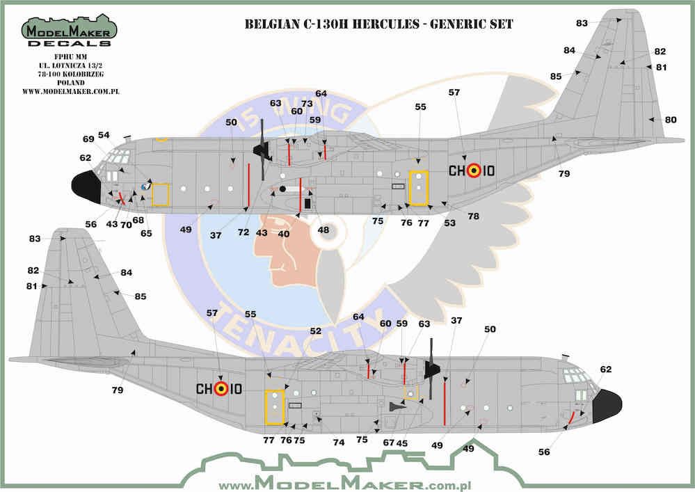 1:72 Belgian Lockheed C-130H Hercules stencilling - Generic set