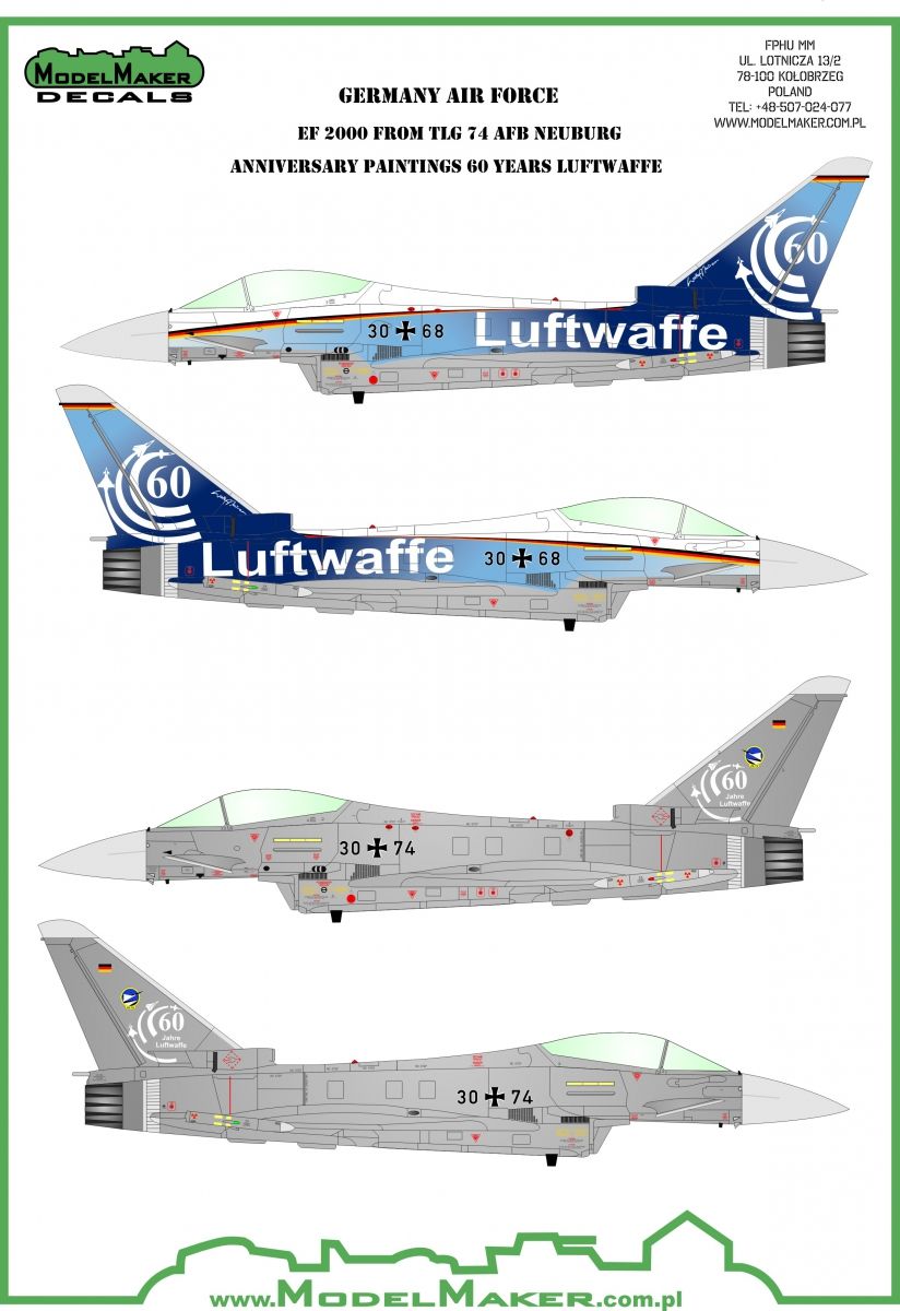 1:32 Eurofighter Typhoon EF-2000 60 Years Luftwaffe TLG 74 paint mask and decal