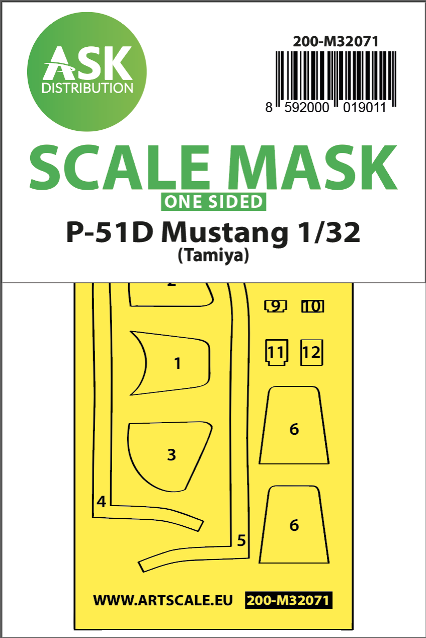 1:32 P-51D Mustang one-sided fit mask for Tamiya