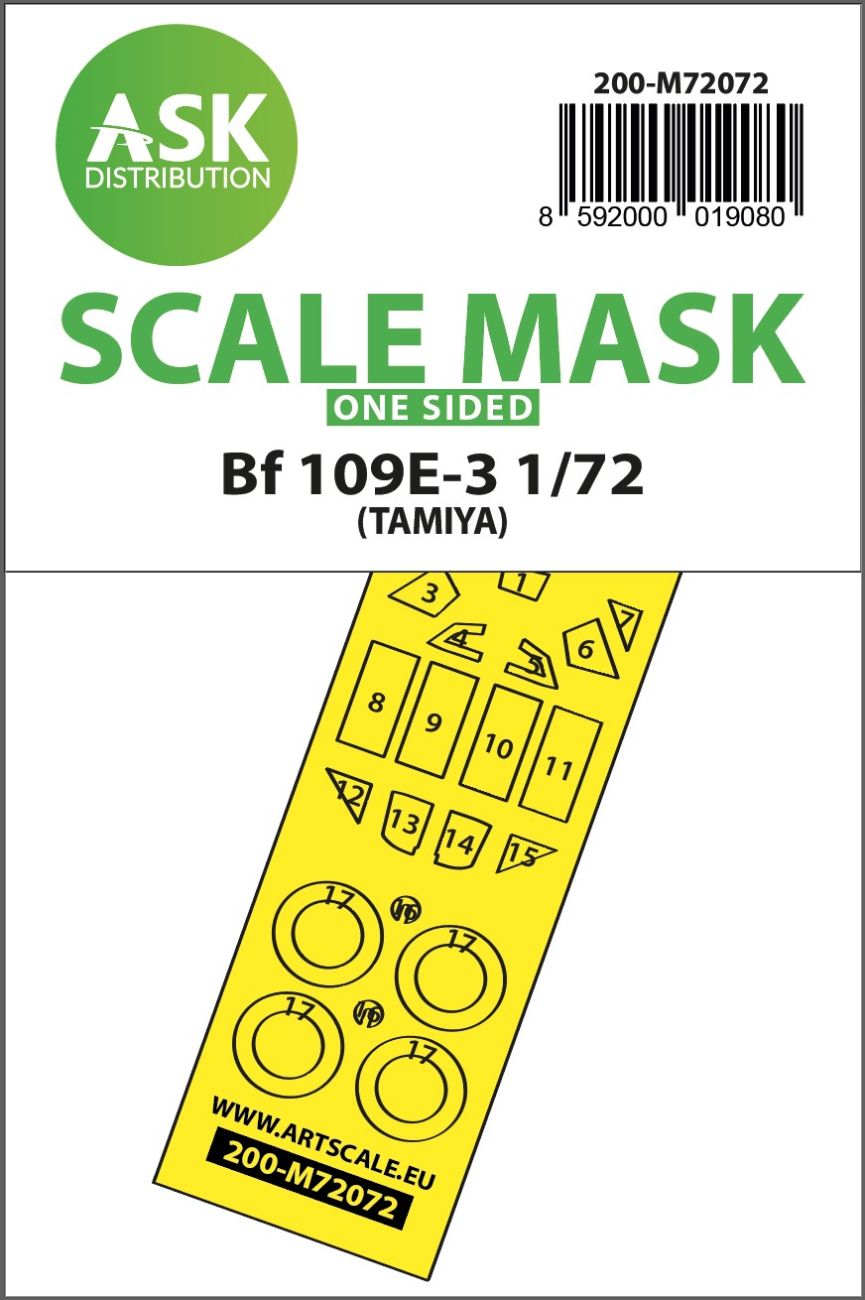 1:72 Bf 109E-3 one-sided express fit mask for Tamiya