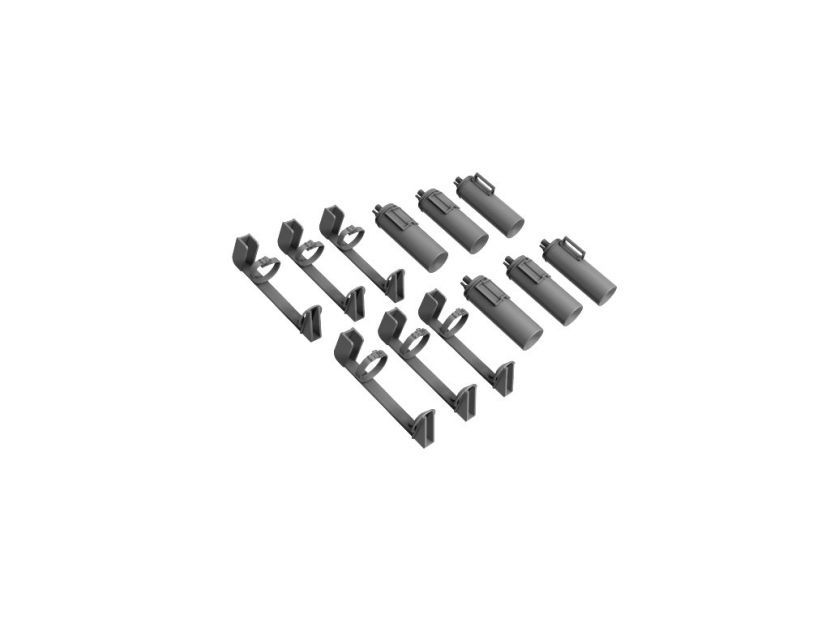 1:35 German latest fire extinguishers with empty holders, 6 pcs. holders with 6 pcs. extingusihers