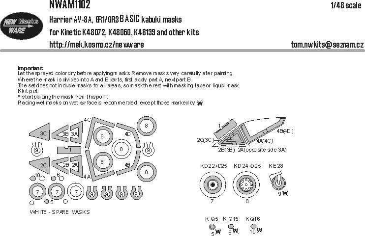 1:48 Harrier AV-8A, GR1/GR3 BASIC Kabuki Masks For Kinetic