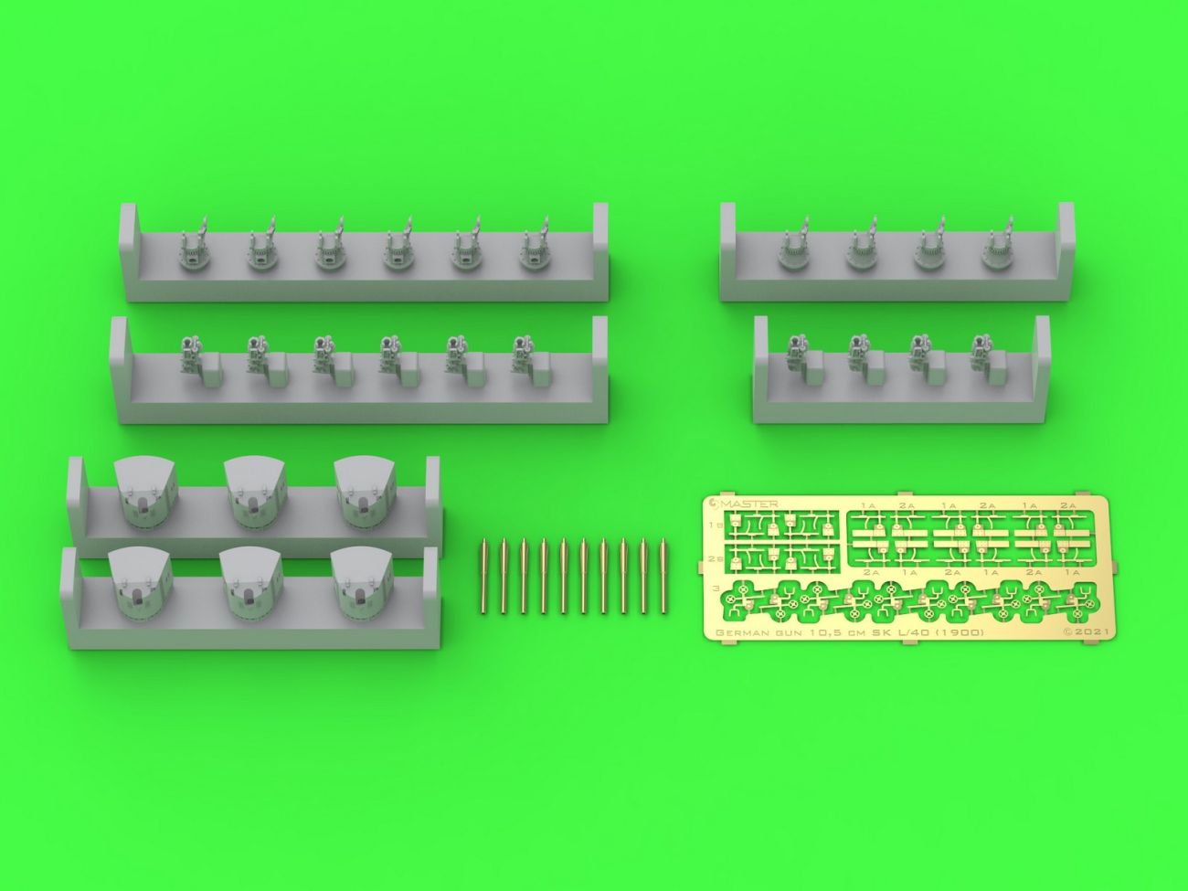 1:350 SMS Emden - 10,5 cm SK L/40 guns - (resin, PE and turned parts) - (6pcs shielded and 4pcs open mount)