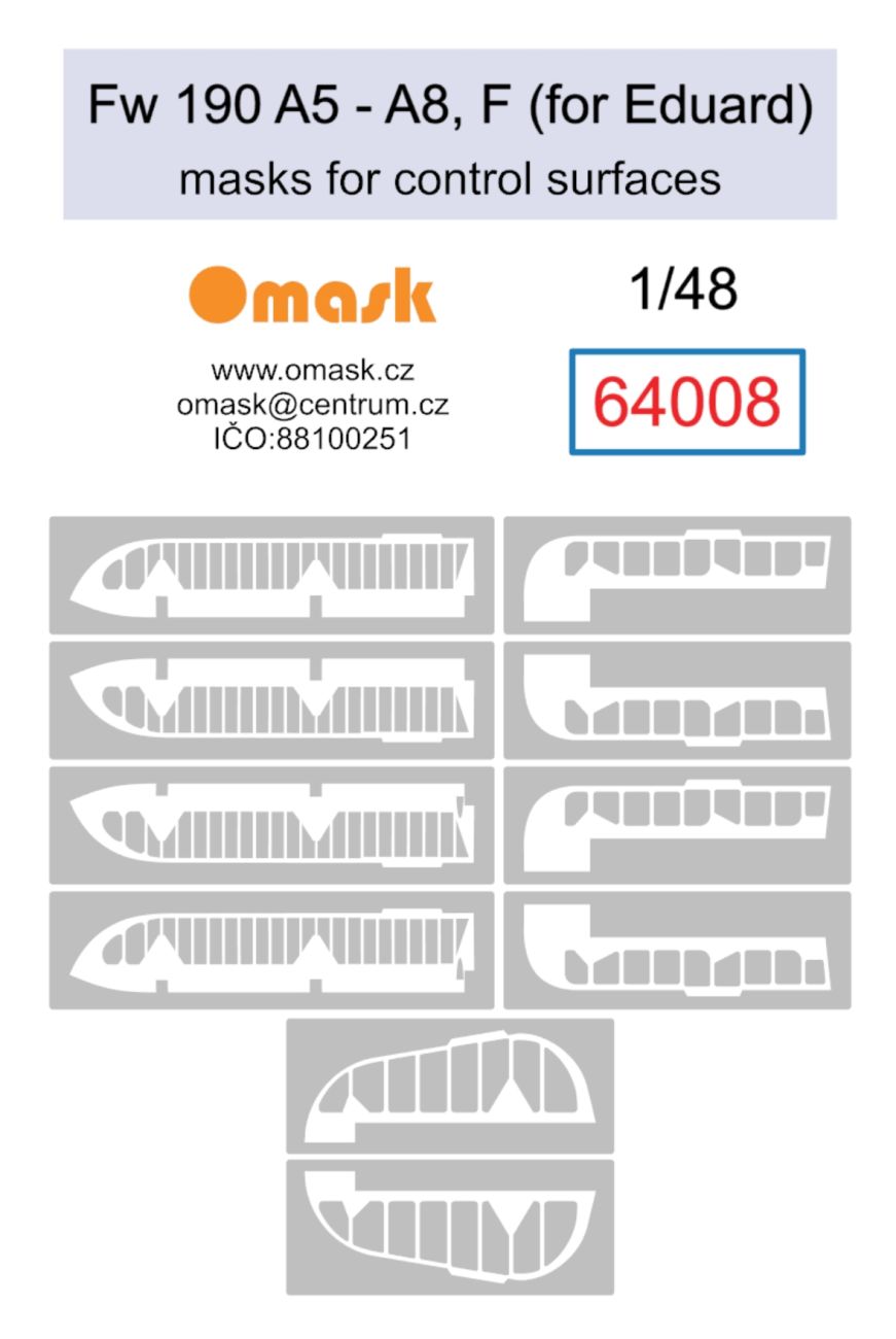 1:48 Bf Fw 190 A5-A8, F masks for control surfaces (for Eduard)