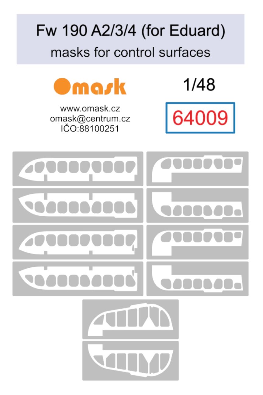 1:48 Bf Fw 190 A2/3/4 masks for control surfaces (for Eduard)
