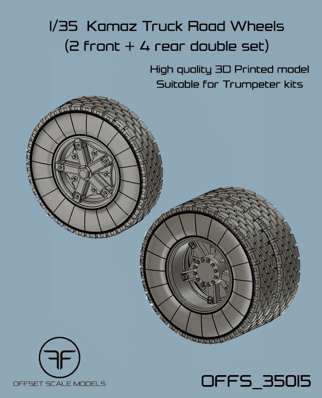 1:35 Kamaz Truck Road Wheels (2 front + 4 rear double set) for Trumpeter kits