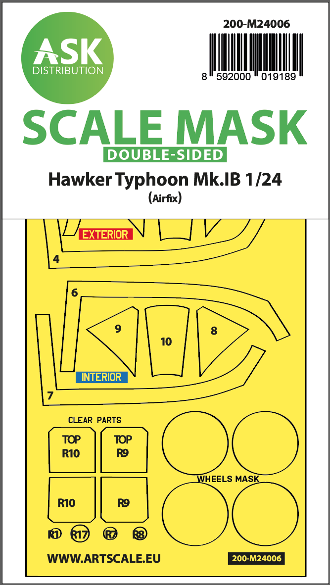 1:24 Hawker Typhoon Mk.IB double-sided express masks for Airfix