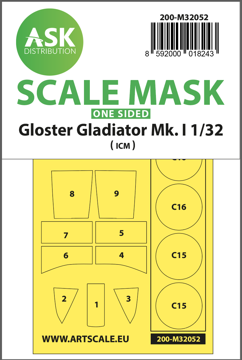 1:32 Gloster Gladiator Mk.I one-sided painting mask for Revell / ICM