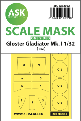 1:32 Gloster Gladiator Mk.I one-sided painting mask for Revell / ICM