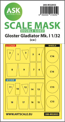 1:32 Gloster Gladiator Mk.I double-sided painting mask for Revell / ICM