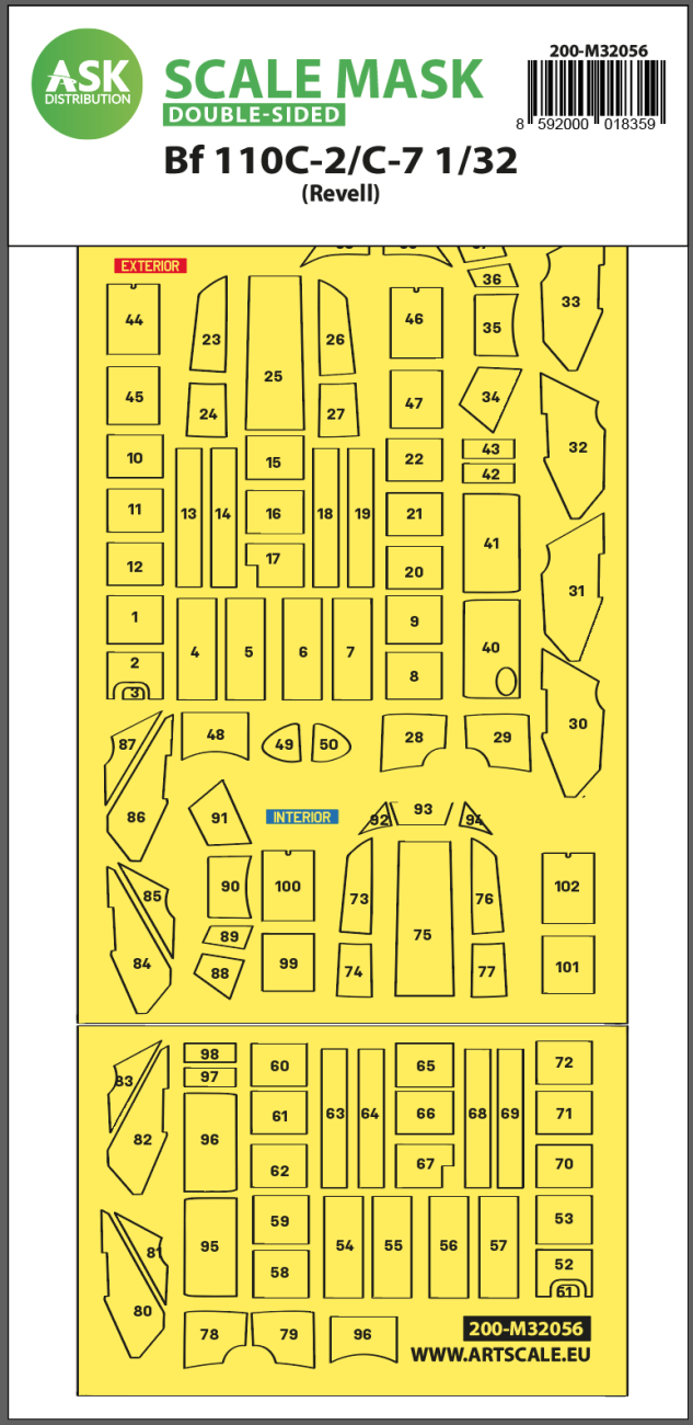 1:32 Messerschmitt Bf 110C-2/C-7 double-sided express masks for Revell