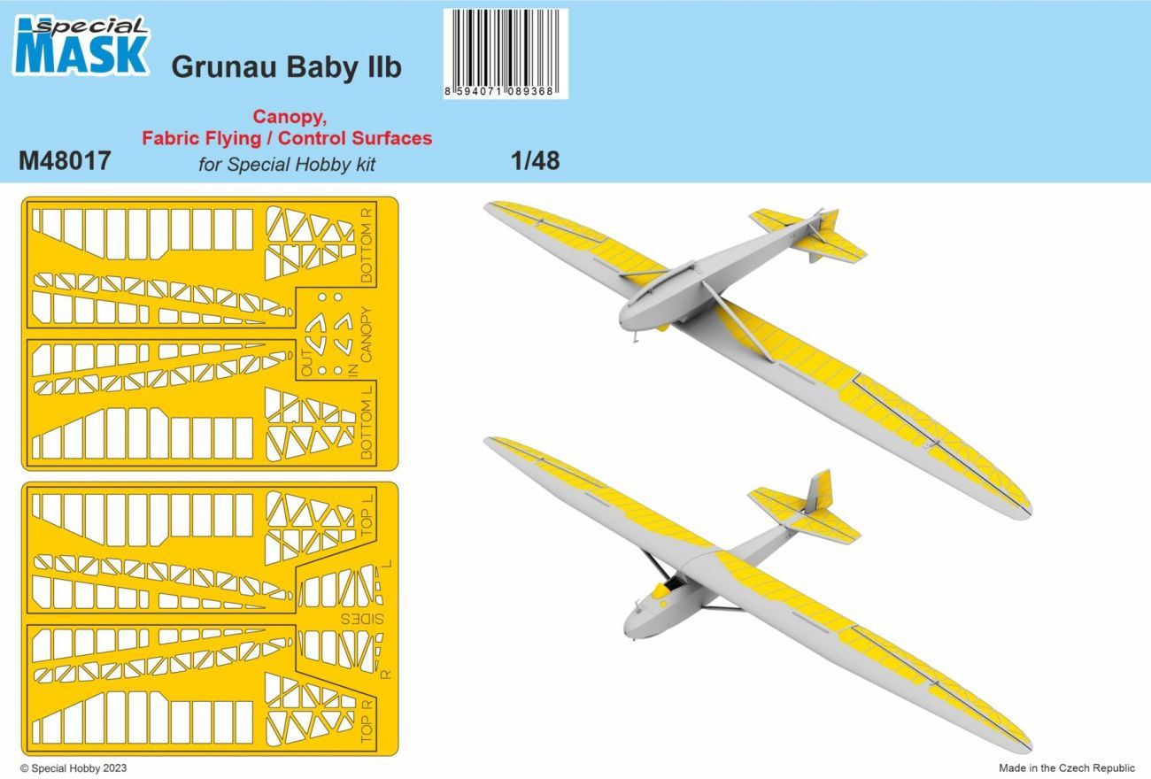 1:48 Grunau Baby IIB Mask Canopy, Fabric Flying / Control Surfaces