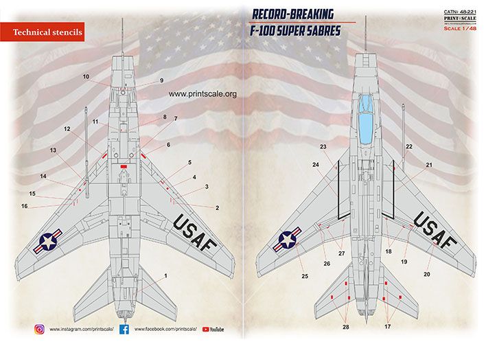 1:48 F-100 Super Sabre technical stencils