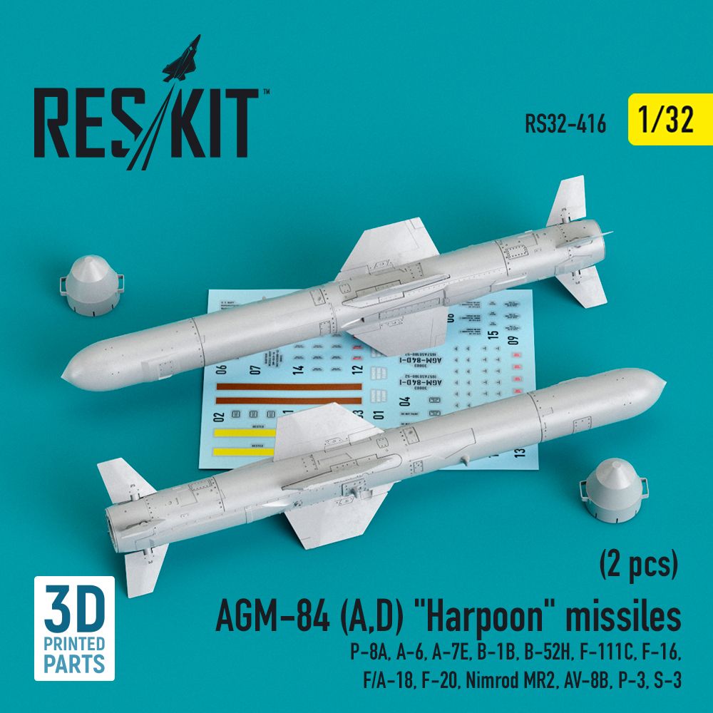 1:32 AGM-84 (A,D) Harpoon missiles (2 pcs) (P-8A, A-6, Vought A-7E, B-1B, B-52H, F-111C, F-16, F/A-18, F-20, Nimrod MR2, AV-8B, P-3, S-3)