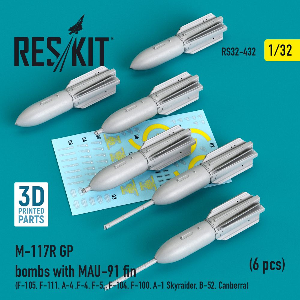 1:32 M-117R GP bombs with MAU-91 fin (6 pcs) (F-105, F-111, A-4 ,F-4, F-5, F-104, F-100, A-1 Skyraider, B-52, Canberra) 