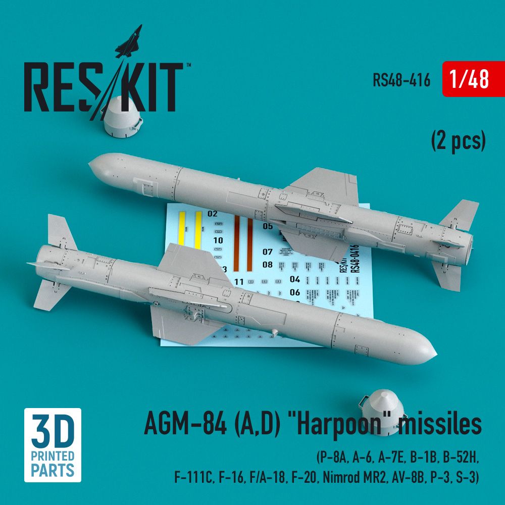 1:48 AGM-84 (A,D) Harpoon missiles (2 pcs) (P-8A, A-6, Vought A-7E, B-1B, B-52H, F-111C, F-16, F/A-18, F-20, Nimrod MR2, AV-8B, P-3, S-3)