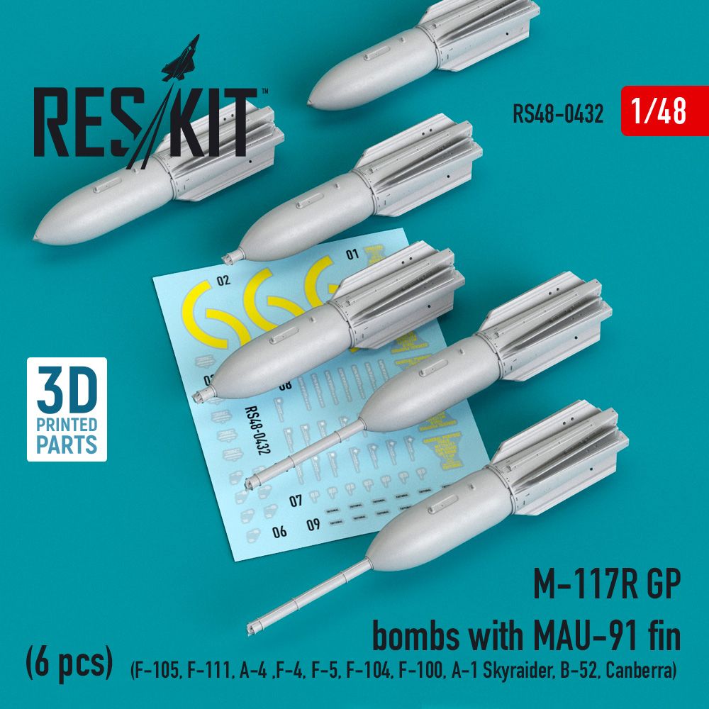 1:48 M-117R GP bombs with MAU-91 fin (6 pcs) (F-105,F-111, A-4 ,F-4, F-5, F-104, F-100, A-1 Skyraider, B-52, Canberra)