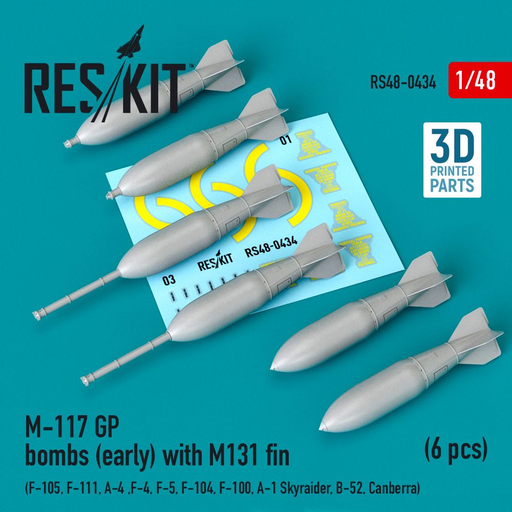 1:48 M-117 GP bombs (early) with M131 fin (6 pcs) (F-105, F-111, A-4 ,F-4, F-5, F-104, F-100, A-1 Skyraider, B-52, Canberra)