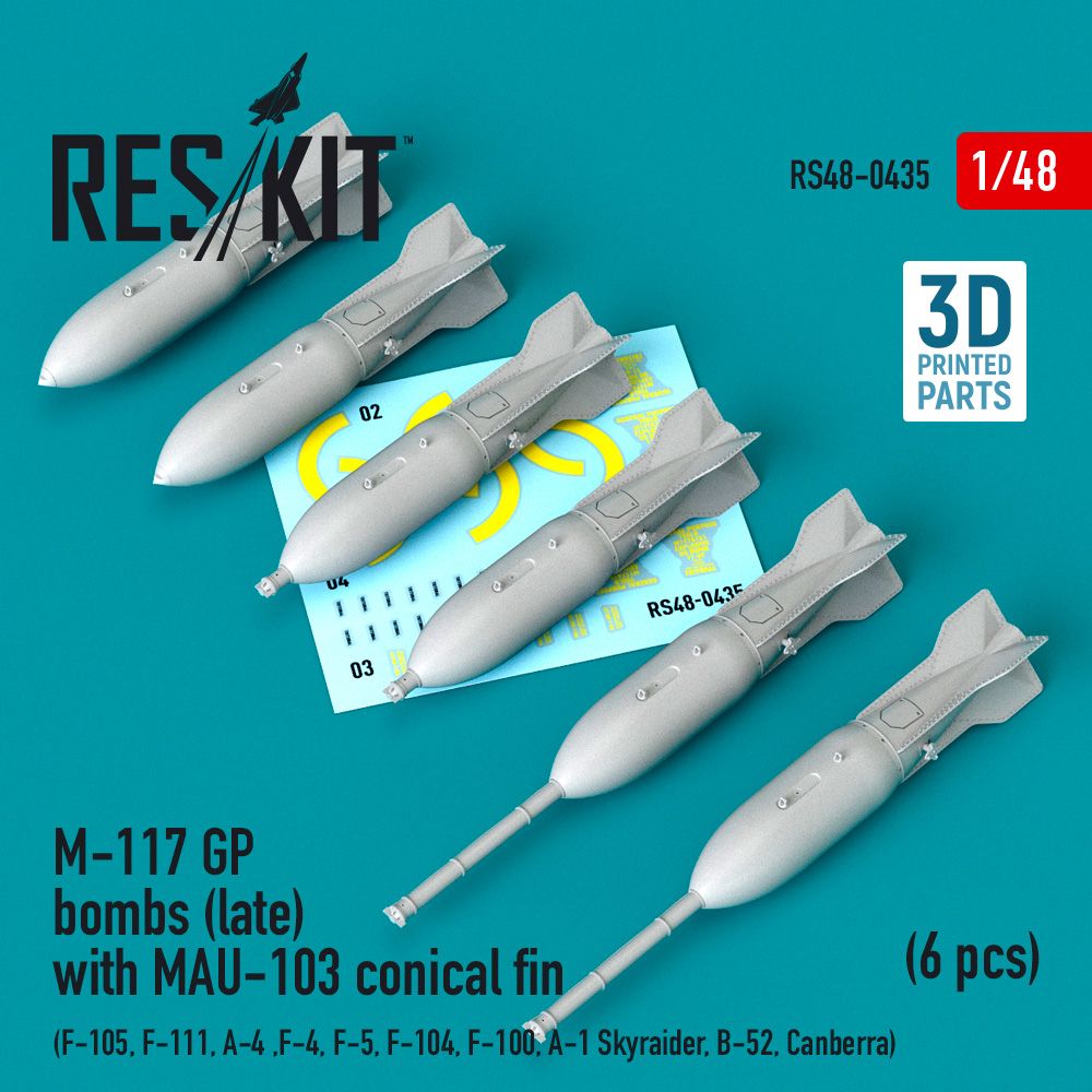 1:48 M-117 GP bombs (late) with MAU-103 conical fin (6 pcs) (F-105, F-111, A-4 ,F-4, F-5, F-104, F-100, A-1 Skyraider, B-52, Canberra)