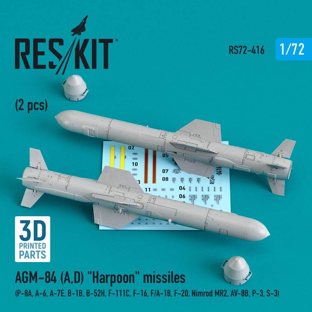 1:72 AGM-84 (A,D) Harpoon missiles (2 pcs) (P-8A, A-6, Vought A-7E, B-1B, B-52H, F-111C, F-16, F/A-18, F-20, Nimrod MR2, AV-8B, P-3, S-3)