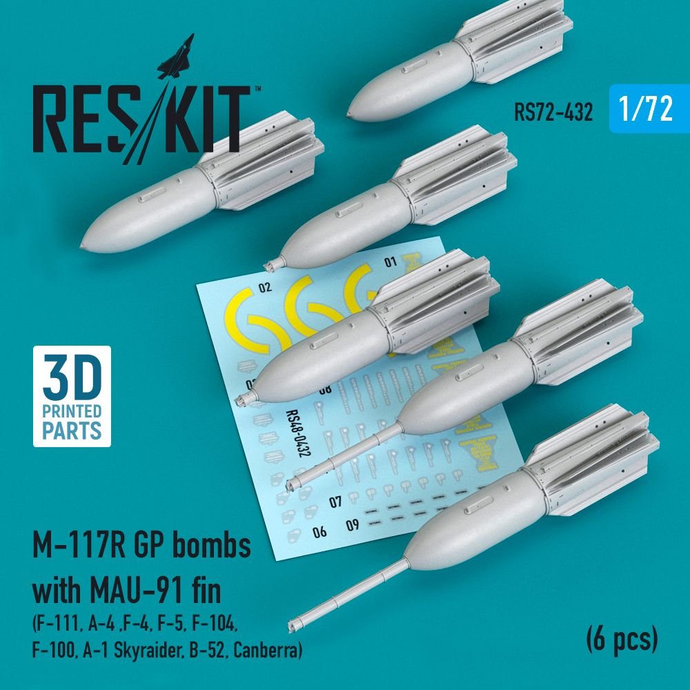 1:72 M-117R GP bombs with MAU-91 fin (6 pcs) (F-105, F-111, A-4 ,F-4, F-5, F-104, F-100, A-1 Skyraider, B-52, Canberra)