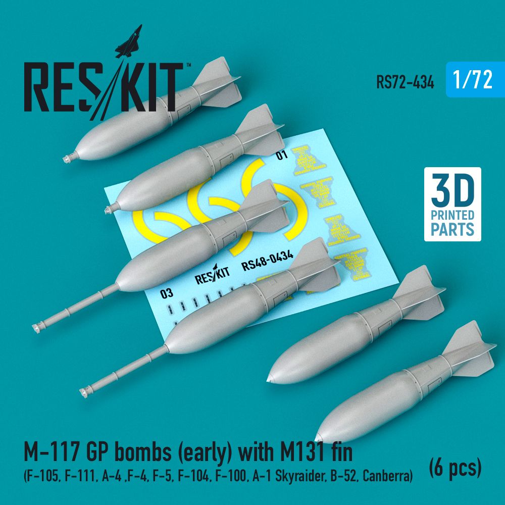 1:72 M-117 GP bombs (early) with M131 fin (6 pcs) (F-105, F-111, A-4 ,F-4, F-5, F-104, F-100, A-1 Skyraider, B-52, Canberra)