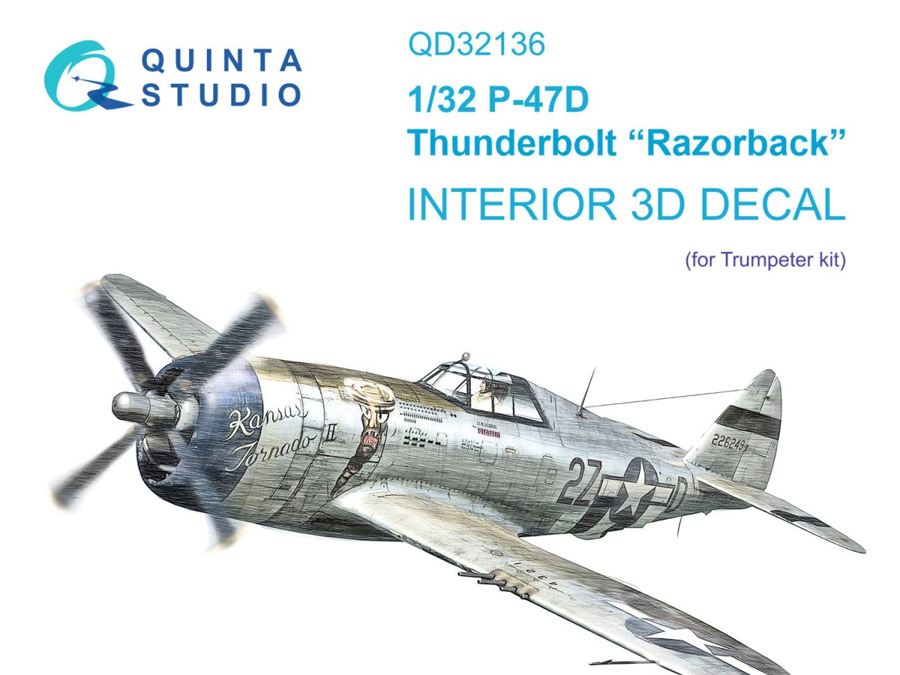 1:32 P-47D Razorback 3D-Printed & coloured Interior on decal paper (Trumpeter)