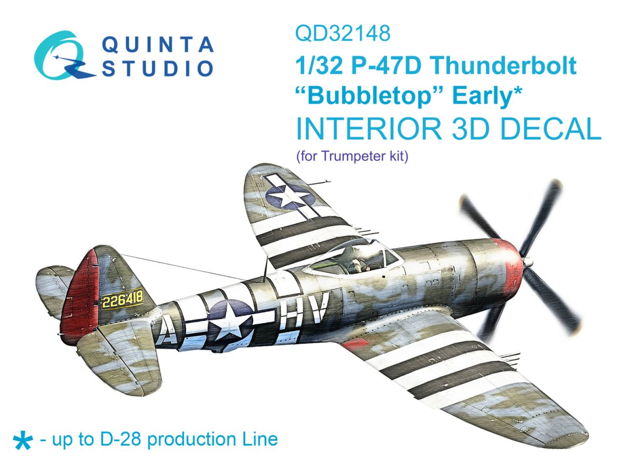 1:32 P-47D Thunderbolt Bubbletop Early 3D-Printed & coloured Interior on decal paper (Trumpeter)