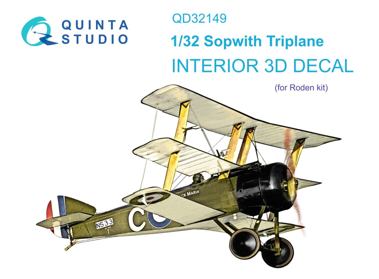 1:32 Sopwith Triplane 3D-Printed & coloured Interior on decal paper (Roden)