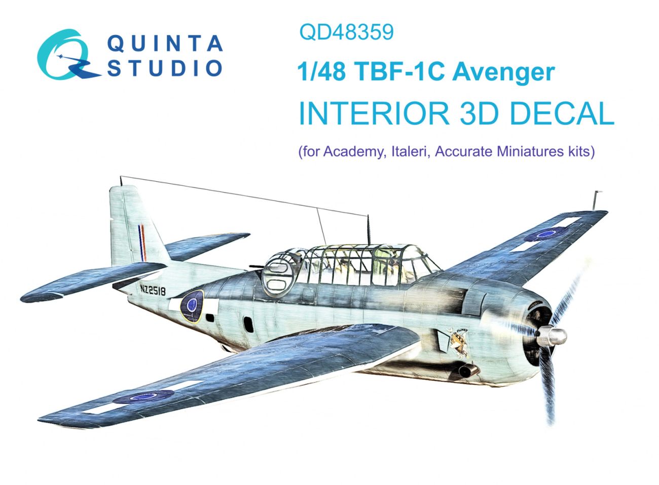 1:48 TBF-1 Avenger 3D-Printed & coloured Interior on decal paper (Academy)