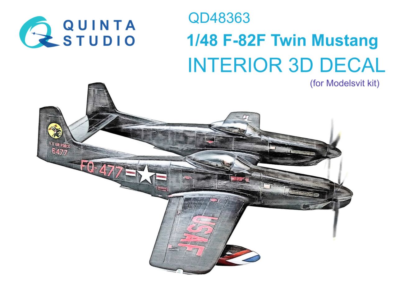 1:48 F-82F Twin Mustang 3D-Printed & coloured Interior on decal paper (Modelsvit)
