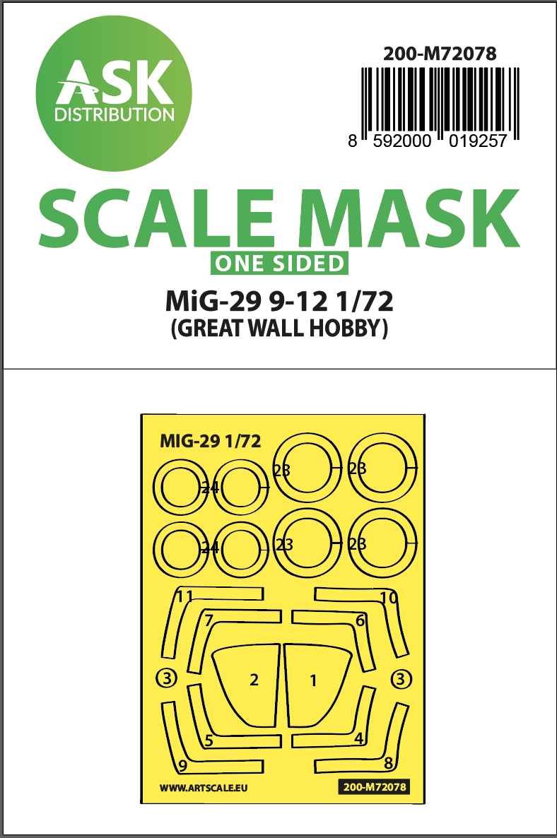 1:72 Mig-29 9-12 one-sided express mask incl. the rubber mask for Great Wall Hobby