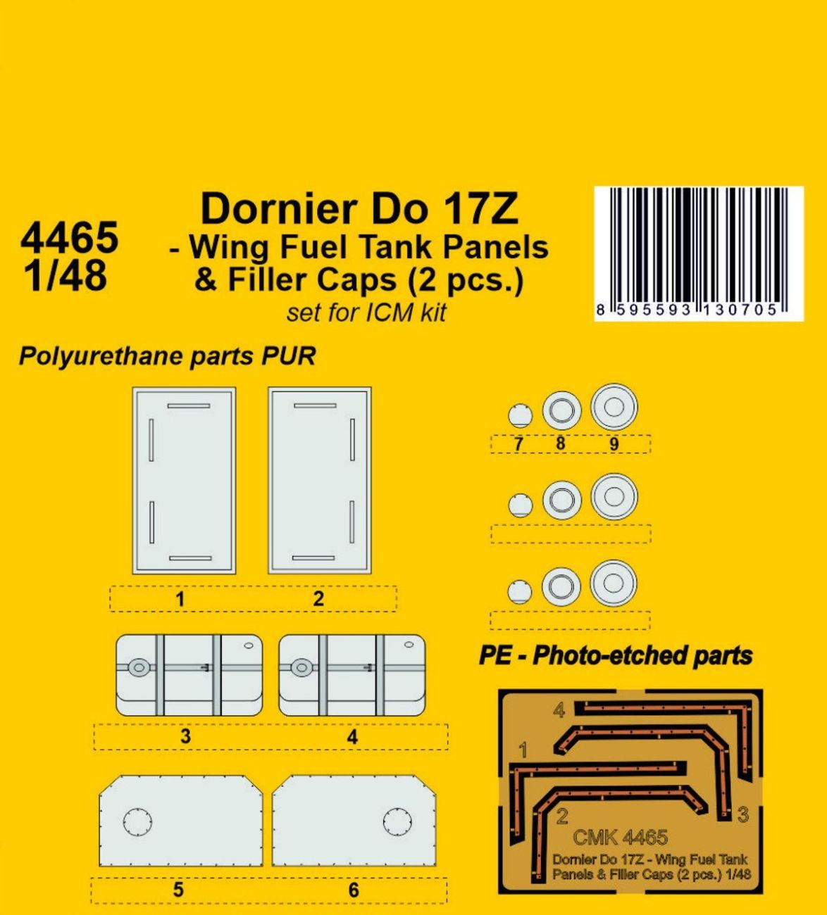 1:48 Dornier Do 17Z - Wing Fuel Tank Panels & Filler Caps (2 pcs.)
