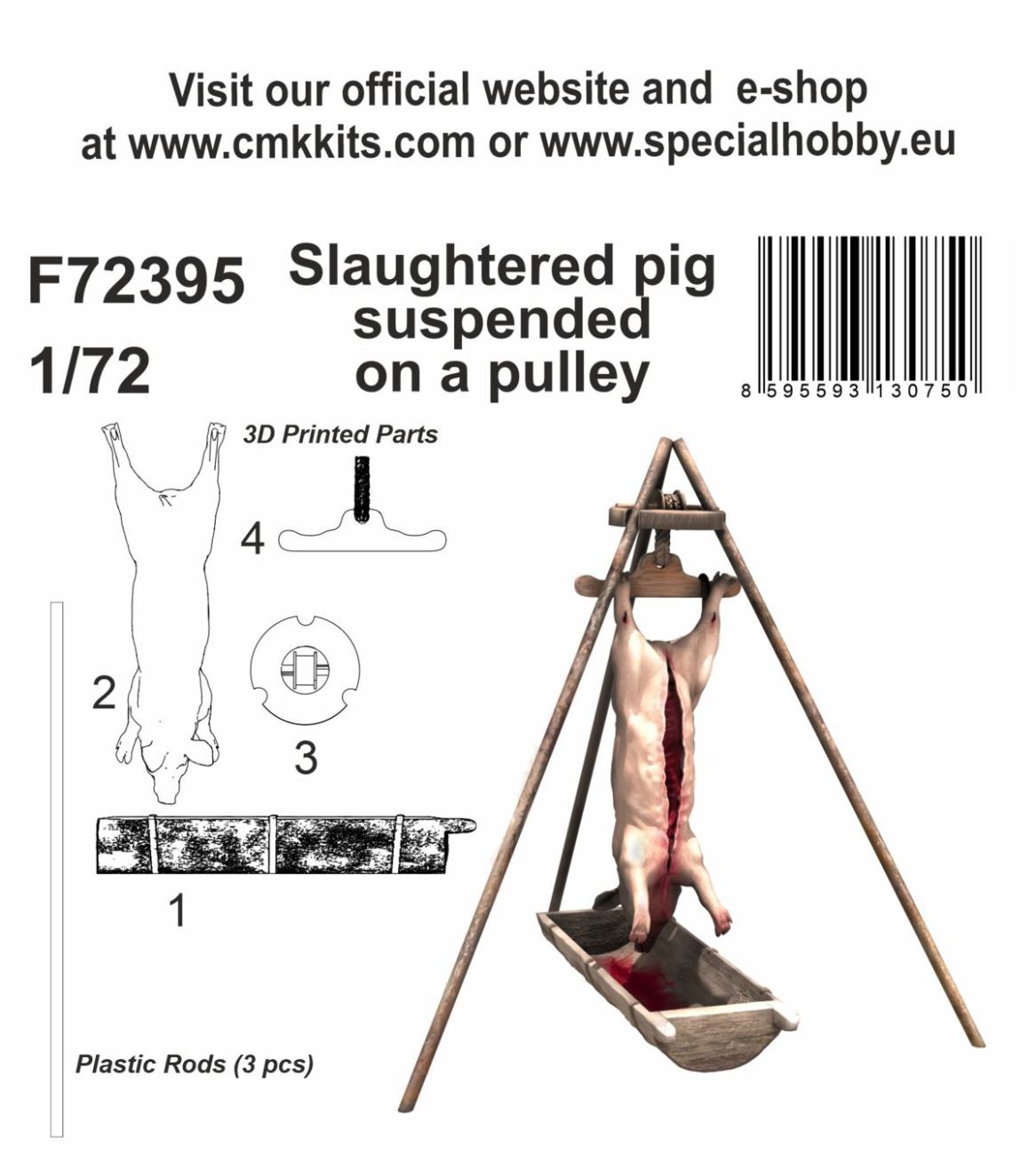 1:72 Slaughtered pig suspended on a pulley