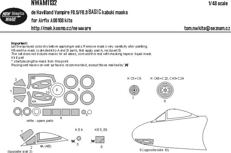1:48 de Havilland Vampire FB.5/FB.9 BASIC kabuki masks