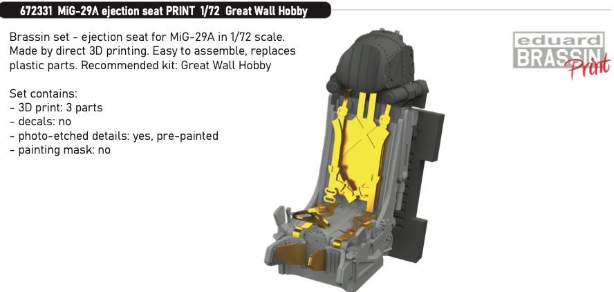 1:72 MiG-29A ejection seat 3D-printed