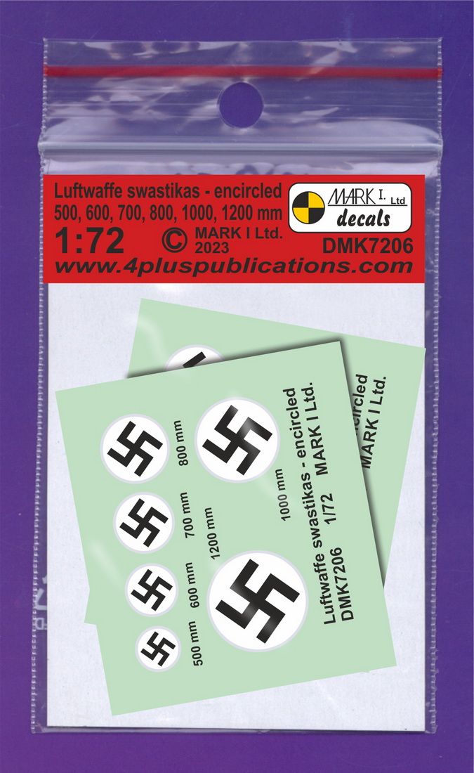 1:72 Luftwaffe Swastikas, encircled - White background